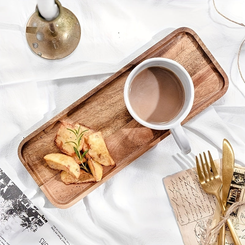 Wooden multipurpose tray for snacks, breakfast, dining, and home decor. Non-food contact safe with a natural wood design and grain.