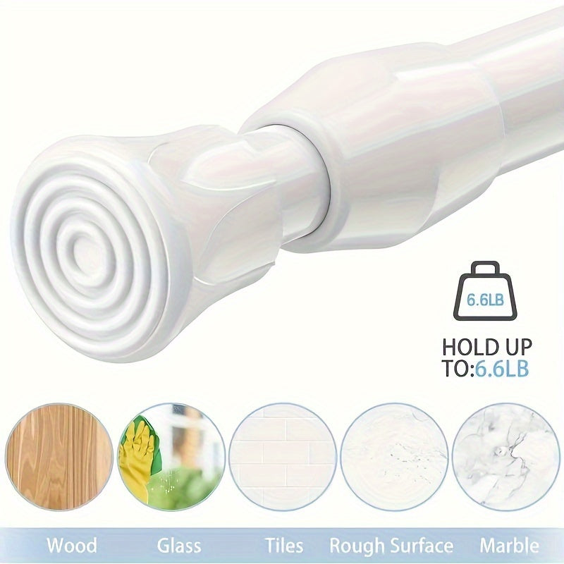 Telescopic rod for multiple uses, no drilling needed. Adjustable for doors, windows, bathroom, kitchen, drying, and decor.