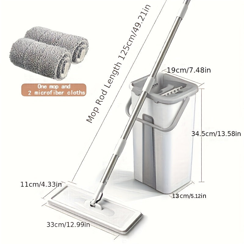 Get the EasyClean Dual-Action Flat Mop Set for effortless cleaning in your home. This set includes a self-wringing system and bucket for hands-free washing. Perfect for living rooms, bedrooms, bathrooms, and kitchens, this mop is suitable for tile and