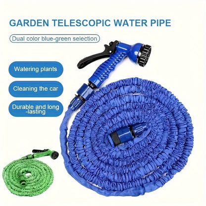 1 Set High-Pressure Garden Hose, Expandable 3X Soft Rubber with 7-Function Nozzle and Universal Connector. Options for 15.24/22.86/30.48/38.1 meters. Durable for Watering, Car Wash