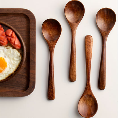 Set of 4 modern, reusable wooden spoons ideal for dinner, coffee, milk, and dessert - great for parties and kitchen use.