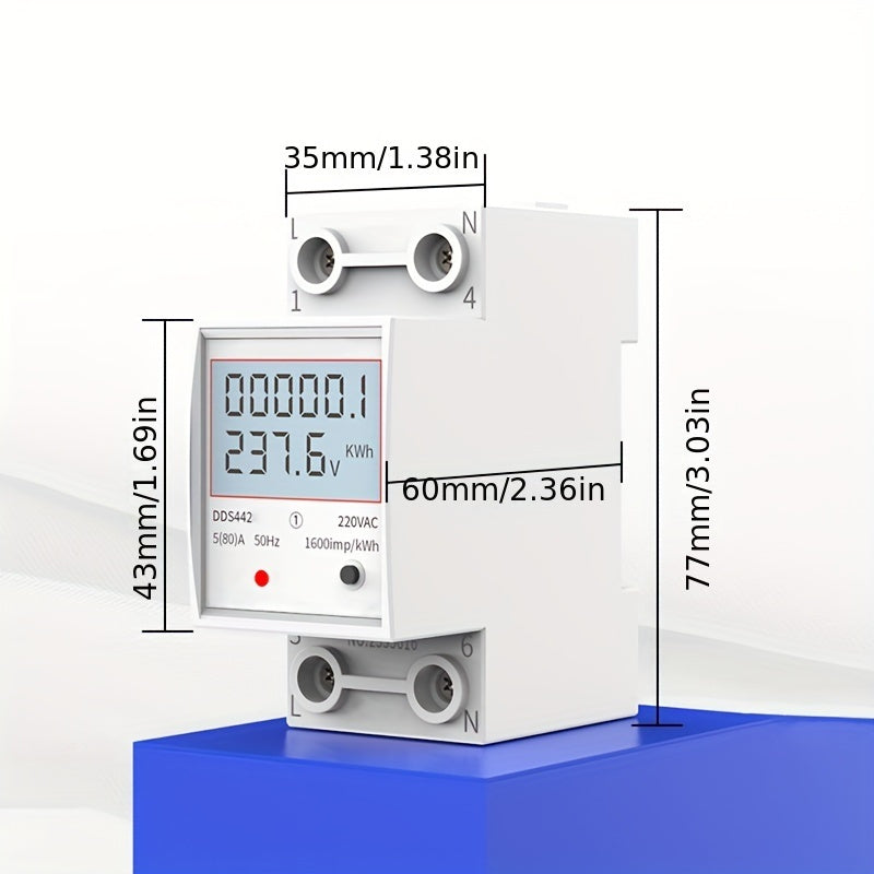 Компактный цифровой электрический счетчик с ЖК-дисплеем, 220В однофазный, мини-счетчик ватт-часов для домашнего и промышленного использования, прецизионная SMT-технология, легкая установка на DIN-рейку.
