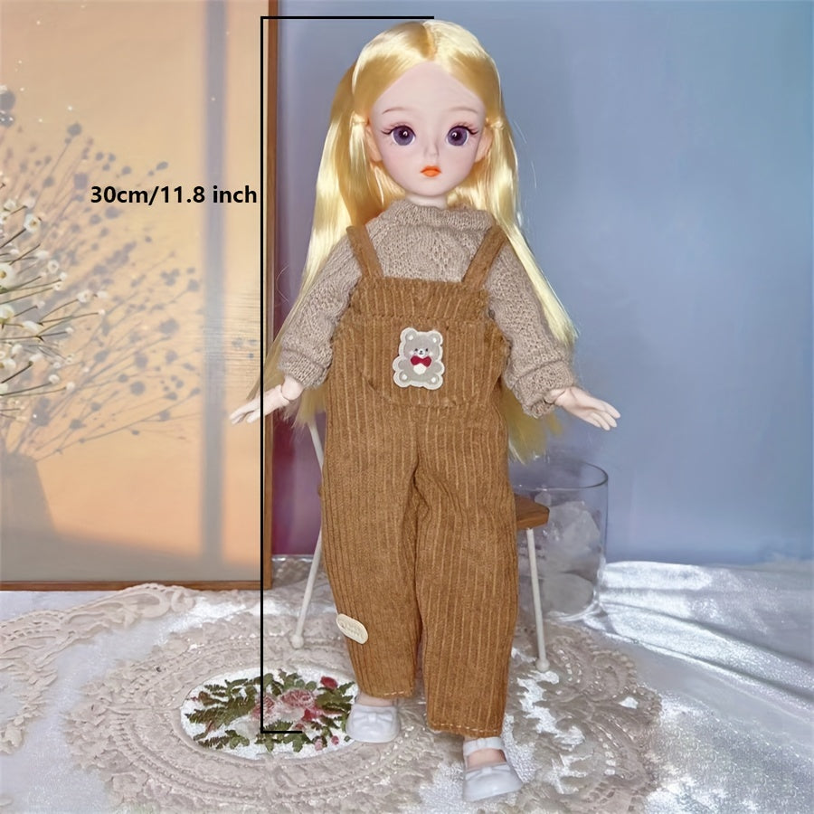 30cm/11.8" BJD Doll with Colorful Eyes and Cute Makeup, Ideal for DIY and Gifting - AKODEERD