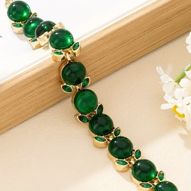 This Elegant Green Resin Bracelet features a Vintage and Elegant style with a Unique Infinity Design. Made with Synthetic Stone and Zinc Alloy, this accessory does not require any power. It is perfect for both daily wear and special occasions, making it