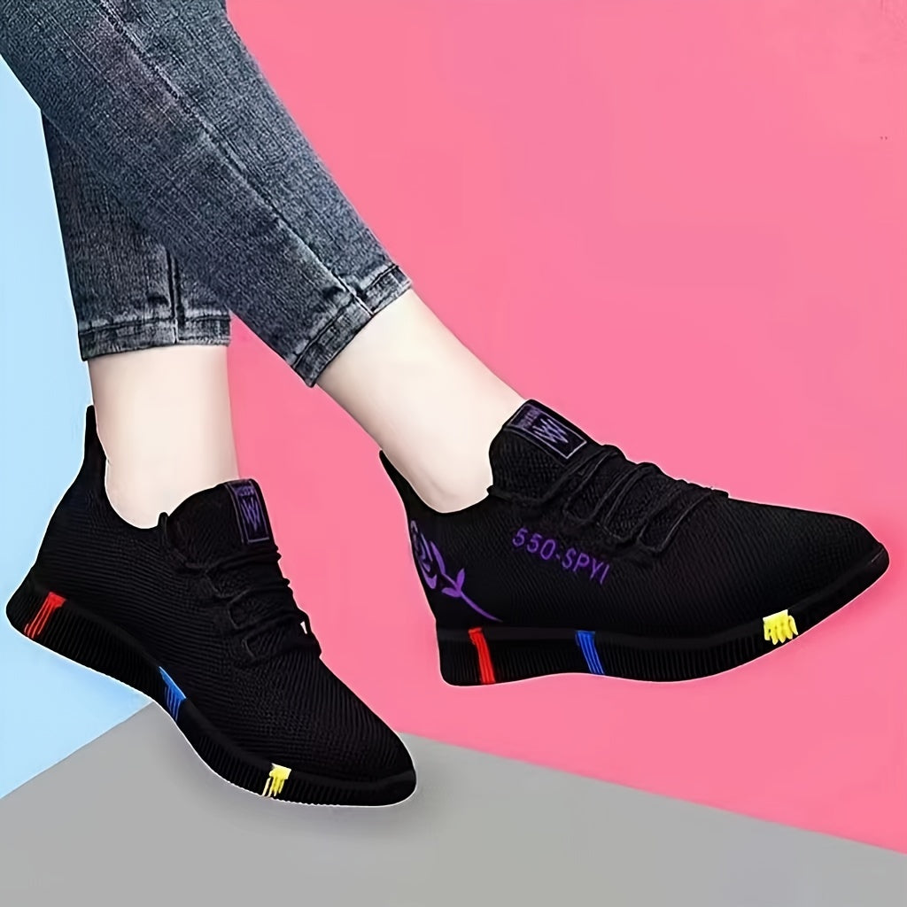 Casual lace-up sneakers for women with floral print, soft sole, and non-slip plush design.