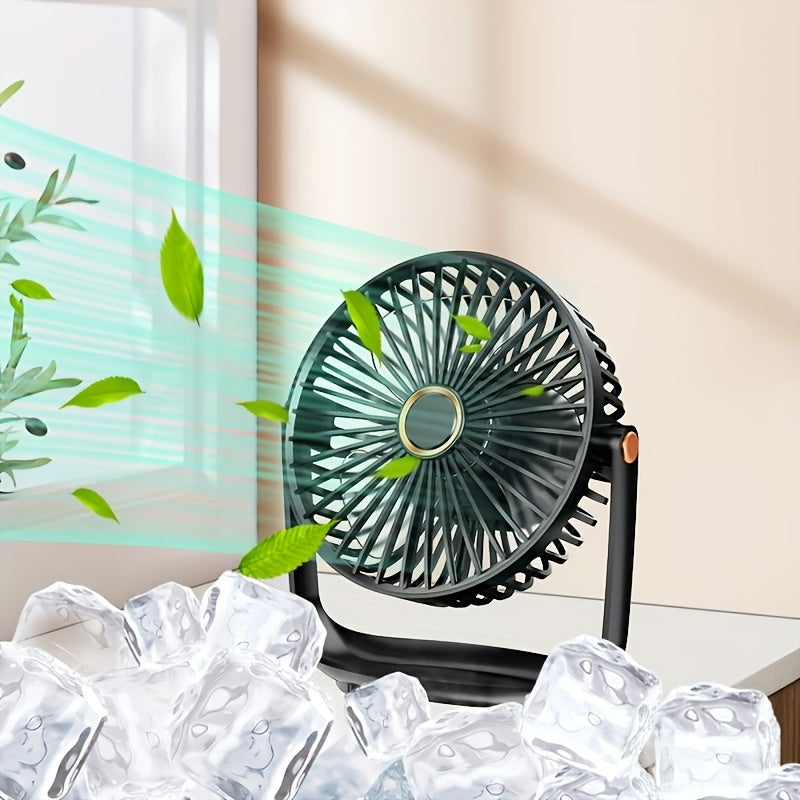 JKUOO Portable Desk Fan with LED Night Light, 2.5W USB Rechargeable Table Fan, 5-Speed High-Powered Quiet Motor, 1200mAh Lithium Battery, Button-operated, Made from Durable Plastic, Suitable for Office, Fishing, Camping, and Travel