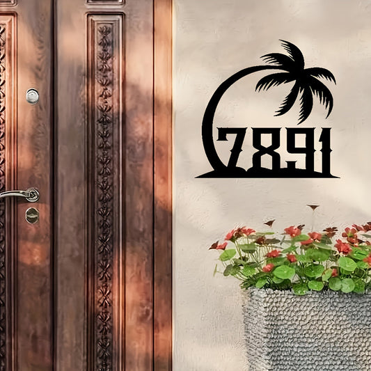 Personalized Tropical Palm Tree Metal Door Sign - Custom Beach-Themed Address Plaque for Durable Home Decor, Suitable for Ages 14 and Up