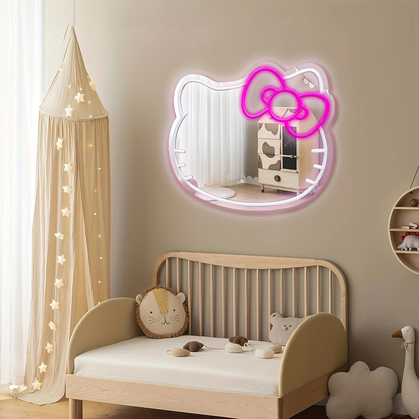 1 dona USB quvvatlangan Sanrio Hello Kitty mushuk neon belgi oynasi, dimmable LED chiroq chiziq va kalit nazorati bilan. Yotoqxona, shkaf, yashash xonasi, bolalar xonasi yoki yo'lak uchun ideal. Batareyalar talab qilinmaydi.