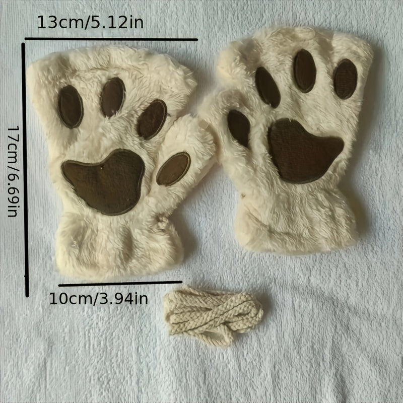 Soft and thickened half-finger winter gloves featuring cute cartoon cat paw design, ideal for keeping your hands warm and cozy. These touchscreen gloves are perfect for adding a touch of fun to your winter wardrobe.