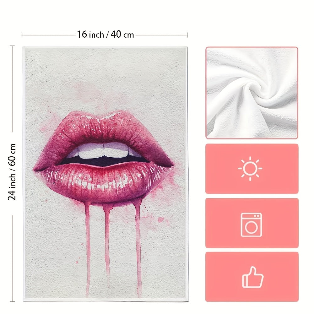 Get your hands on two incredibly soft kitchen towels featuring a Valentine's Day lips design. These towels are highly absorbent, machine washable, and measure 40.64x60.96 cm. Add a touch of contemporary style to your home and kitchen with these polyester