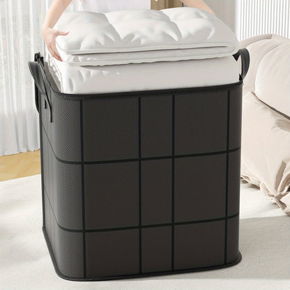 Large foldable storage bag made of durable non-woven fabric with handles, ideal for organizing clothes, blankets, toys, and travel items in black.