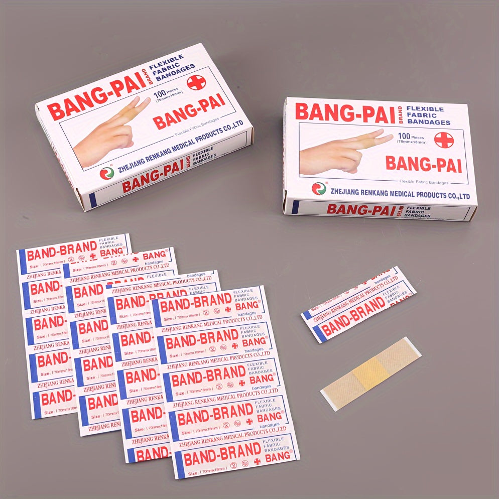 BANG-PAI 100pcs Waterproof & Breathable Flexible Bandages - PE Material, Ideal for Sports & Abrasion Protection, Factory Direct Deal, Home Use