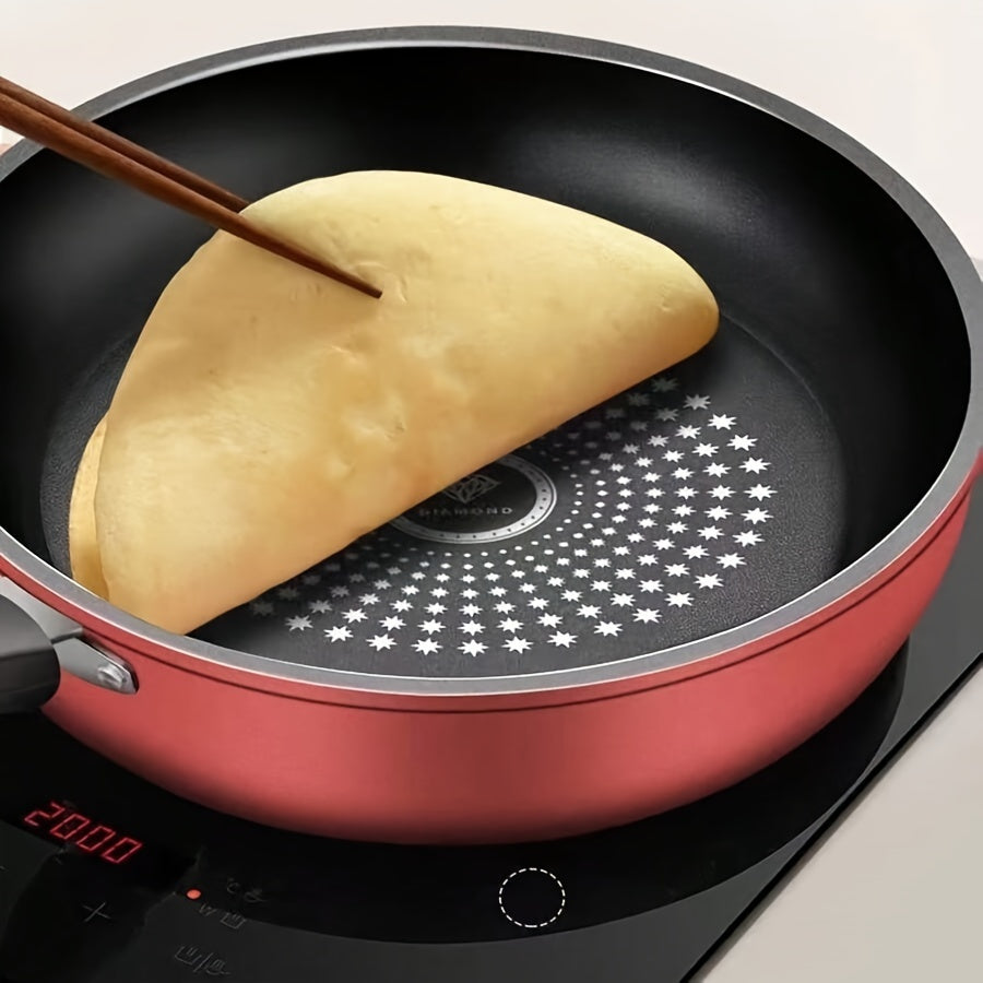 A non-stick 24cm cast iron skillet with a lid, perfect for frying and stir-frying. This skillet is hand wash only and compatible with smooth surface non-induction cooktops. It comes with a lid for added convenience.