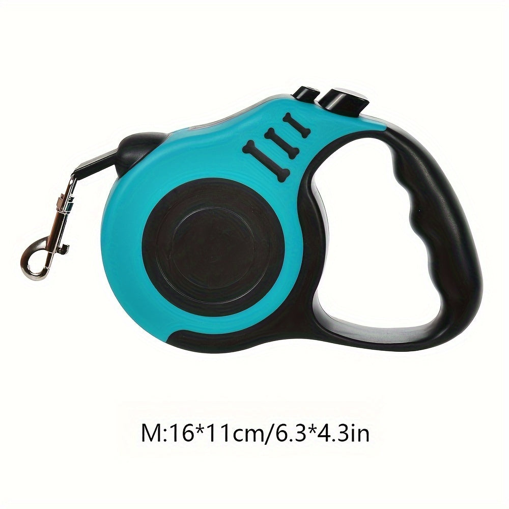 Sturdy dual-switch retractable dog leash offers easy control and comfortable grip.