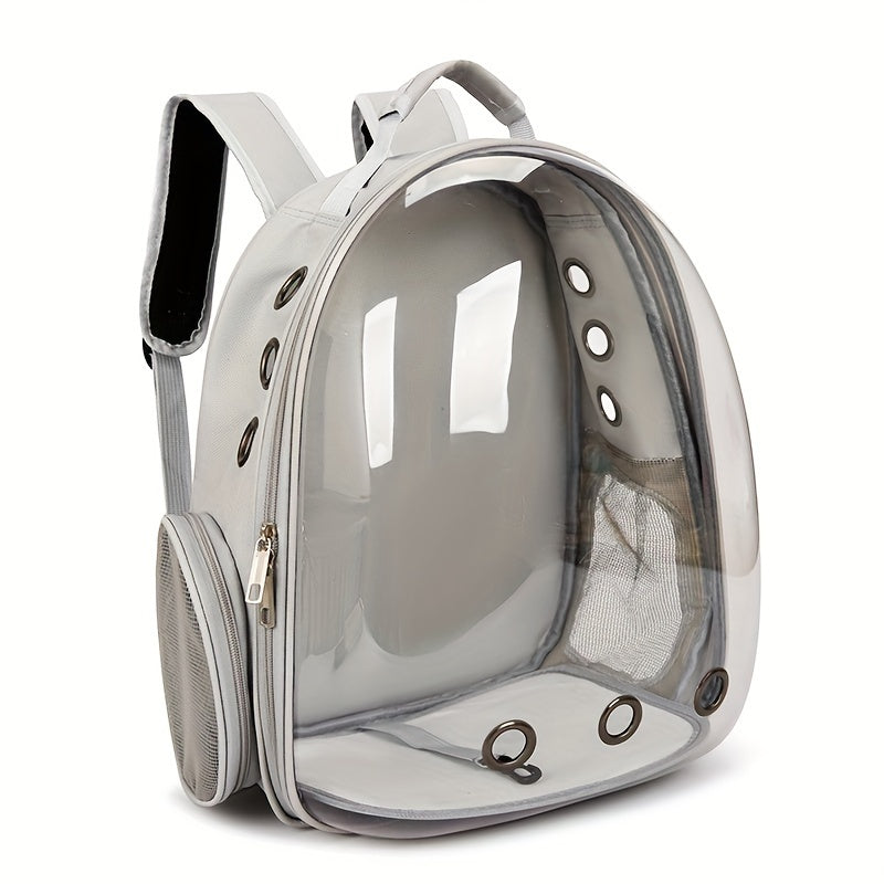 Transparent cat backpack carrier with zipper closure - breathable and comfortable space capsule design for pets.