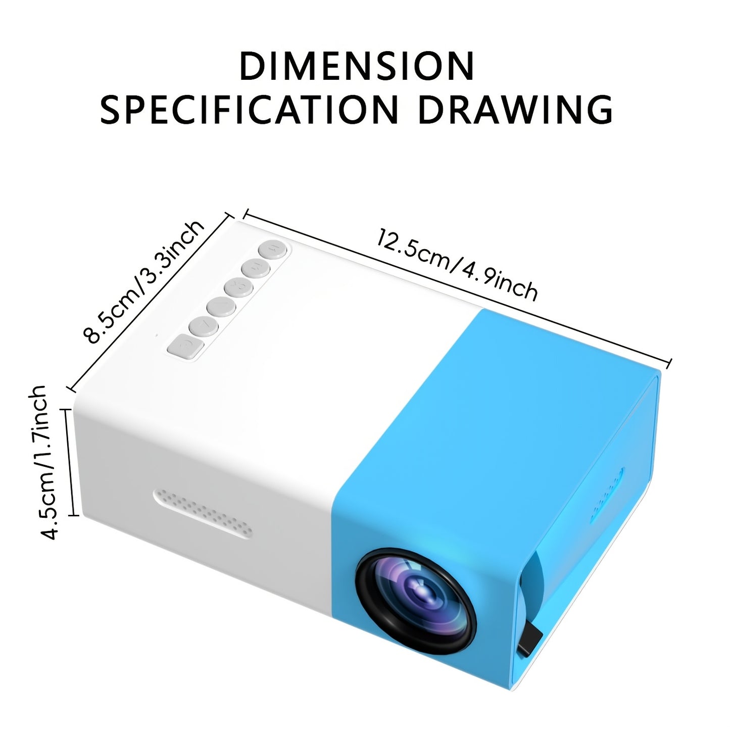 ZRZTM YG300-EU Mini Proyektor - Tez fokus, LED ekran, 30,000 soat o‘ynash vaqti, dinamiklar va masofadan boshqarish. Uy kinoteatri, filmlar uchun portativ va USB orqali Android/Windows/TV Stick bilan mos keladi.