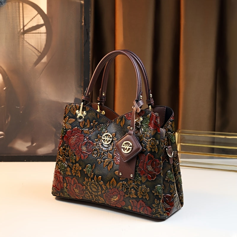 New arrival for women: hand-painted floral handbag with zipper closure, perfect for a stylish mom.