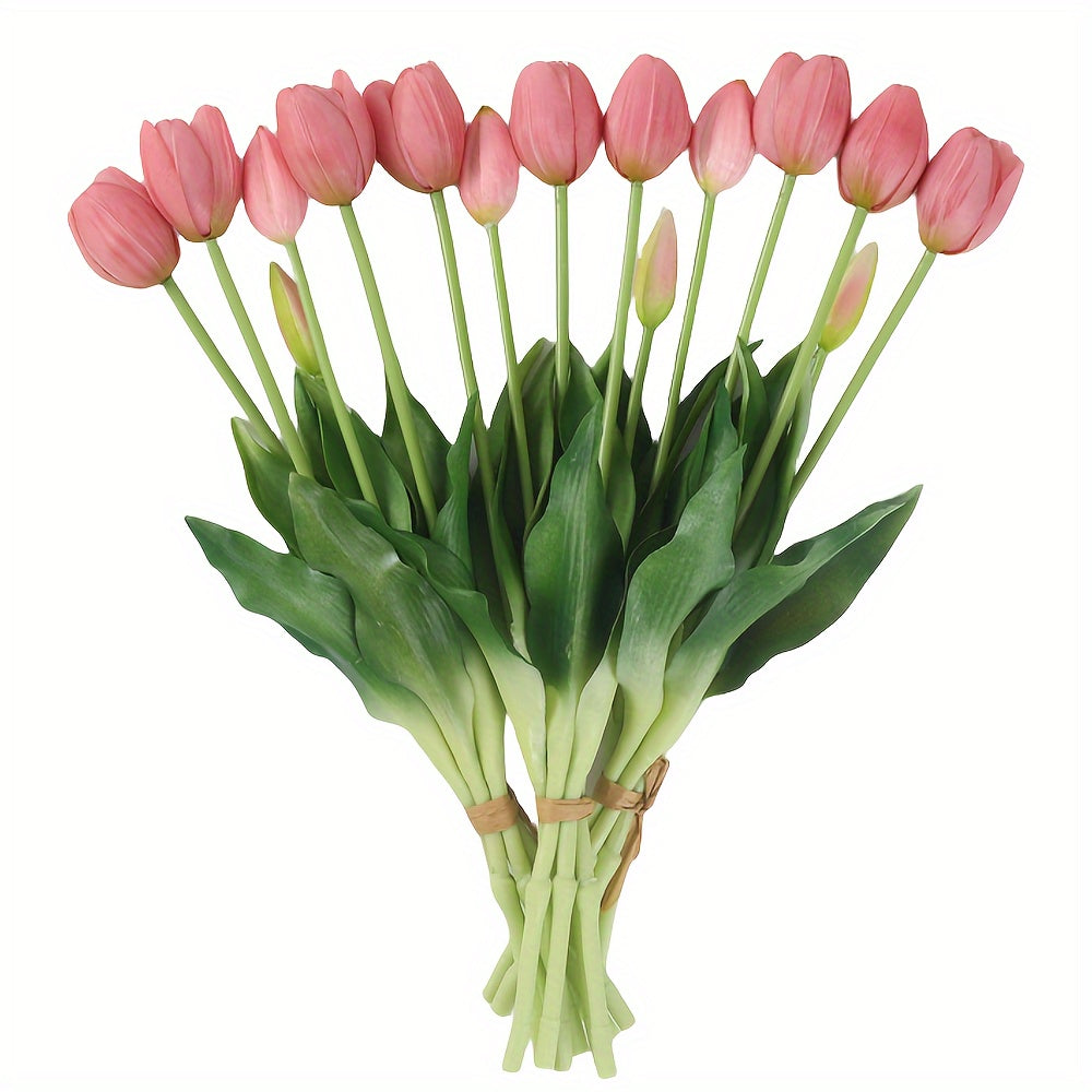 15pcs Real Touch Artificial Tulip Bouquet - Ideal for weddings, engagements, home, and garden decor. Vase not included.