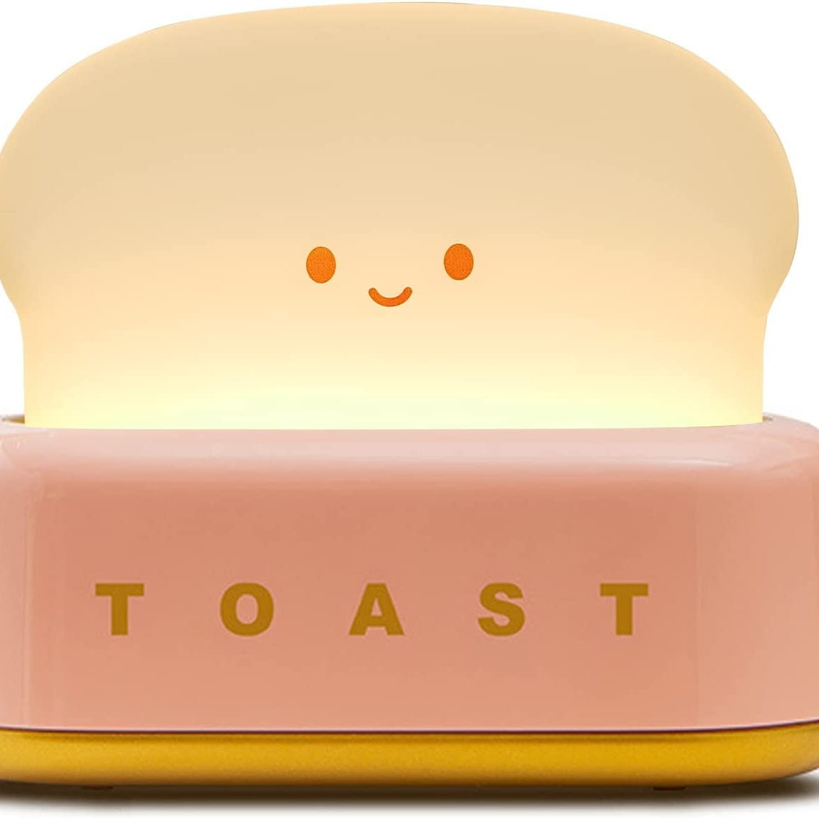 Adorable toaster-shaped LED lamp that doubles as desk decor and bread night light. Features dimmable settings, timer, and rechargeable design. Perfect for bedside or desk use.