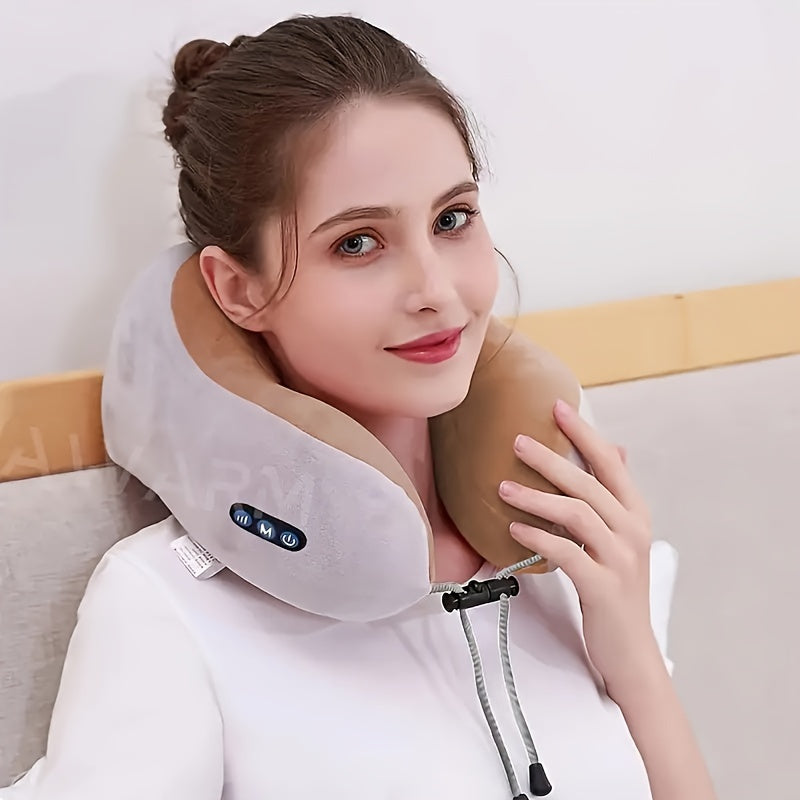 1pc Electric Neck Massager, U-shaped Pillow with Memory Foam and Heat for Deep Tissue Kneading Relaxation on the go, perfect Father's Day gift.