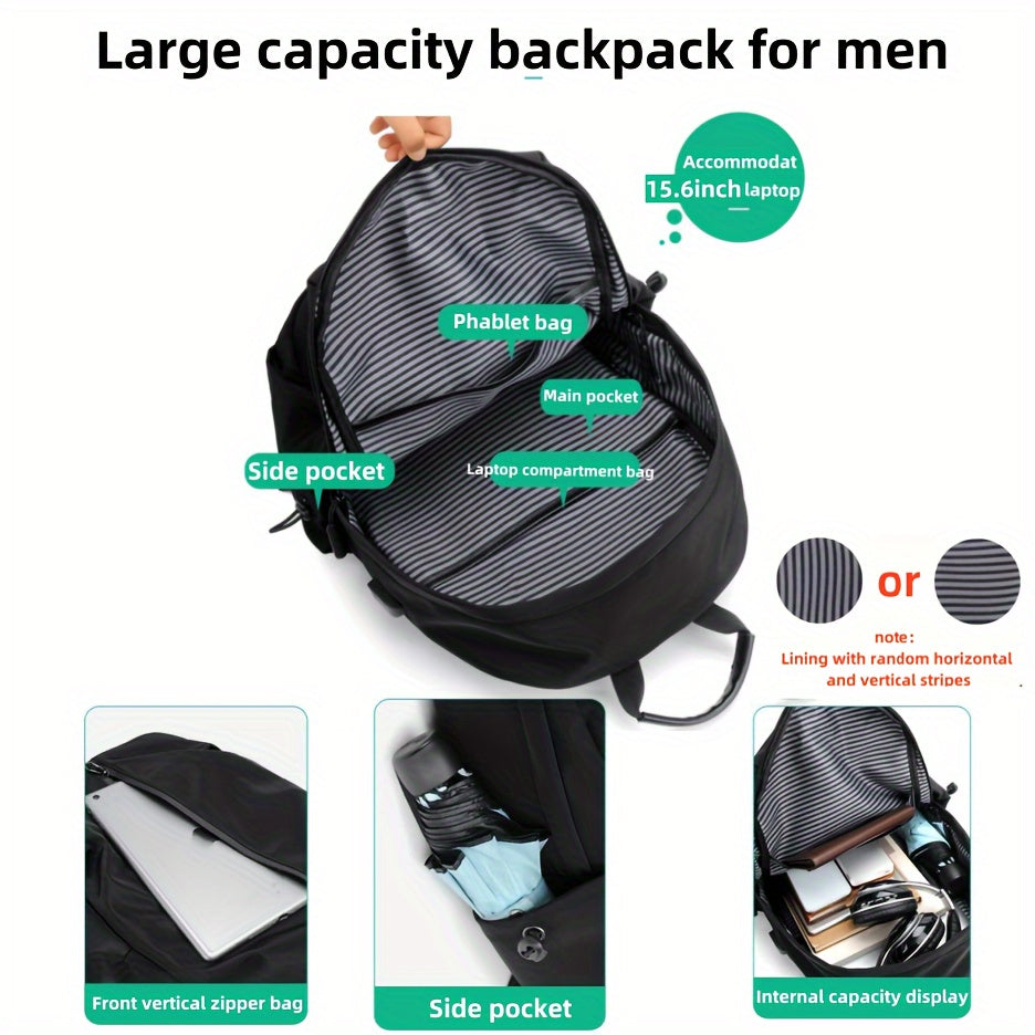 Men's Solid Color Double Shoulder Backpack for Sports, Travel, Commuting, and School, lightweight and simple design for laptops.