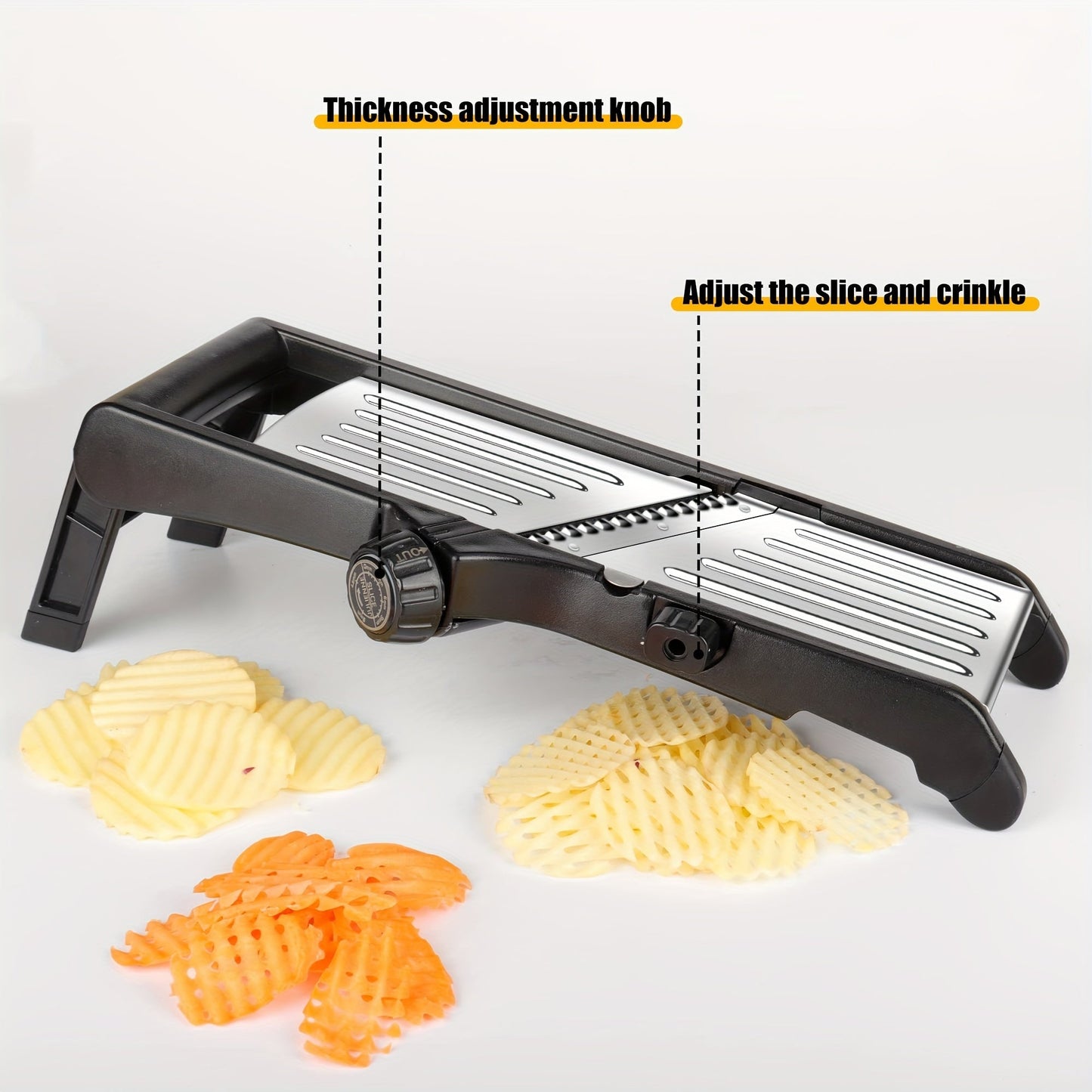 Manual Vegetable Cutter with Safe Hand Holder and Gloves for Kitchen - Onion Potato Chip French Fry Slicer, 7-in-1 Adjustable Stainless Steel Mandoline Food Slicer