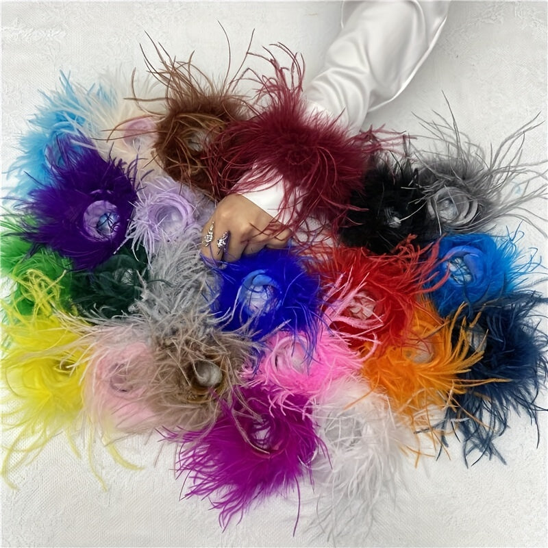 Ostrich Feather Wrist Cuffs Available in 20 Colors, Solid Color Carnival Slap Bracelets Perfect for Halloween Cosplay, Party Accessories, Non-Elastic Feather Anklet Bracelet