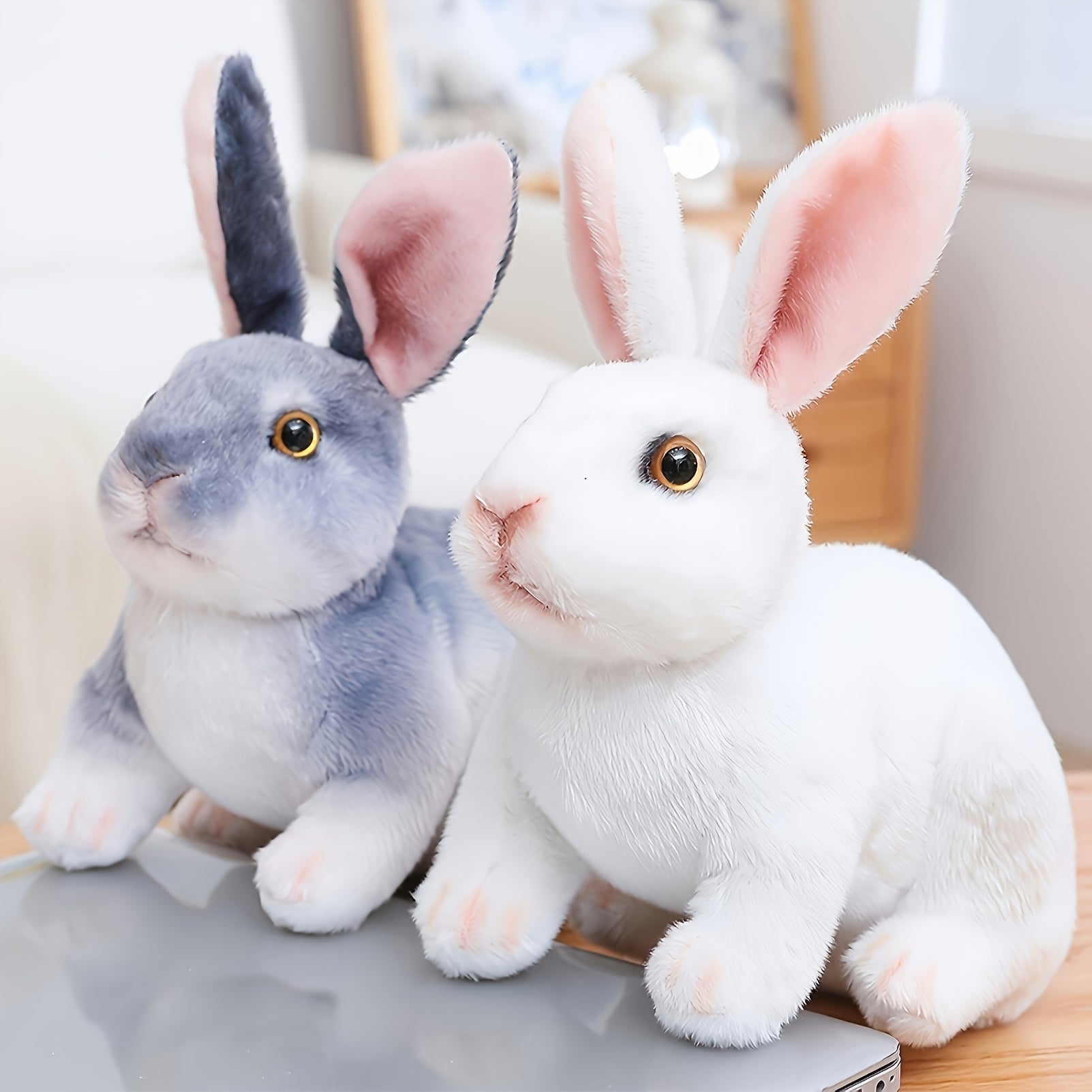 Preppy style plush rabbit toy with soft polyester filling and cover. Dry clean only. Ideal for Easter home decor with animal theme and no printing.