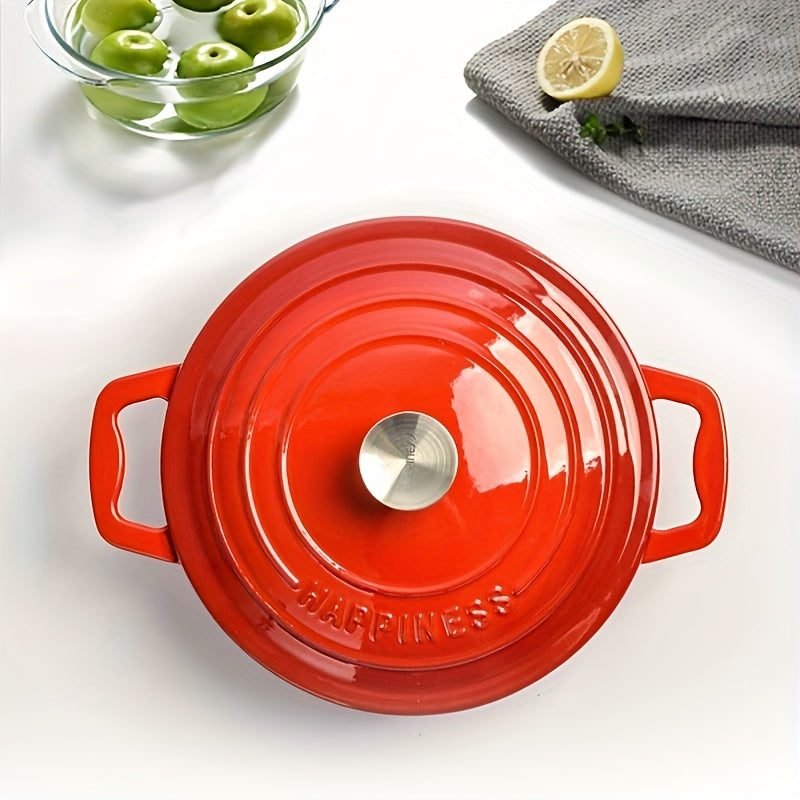 This versatile enamel seafood pot can be used for frying, cooking, stewing, or baking. It has a flat bottom that allows it to be used on the stove or in the oven.