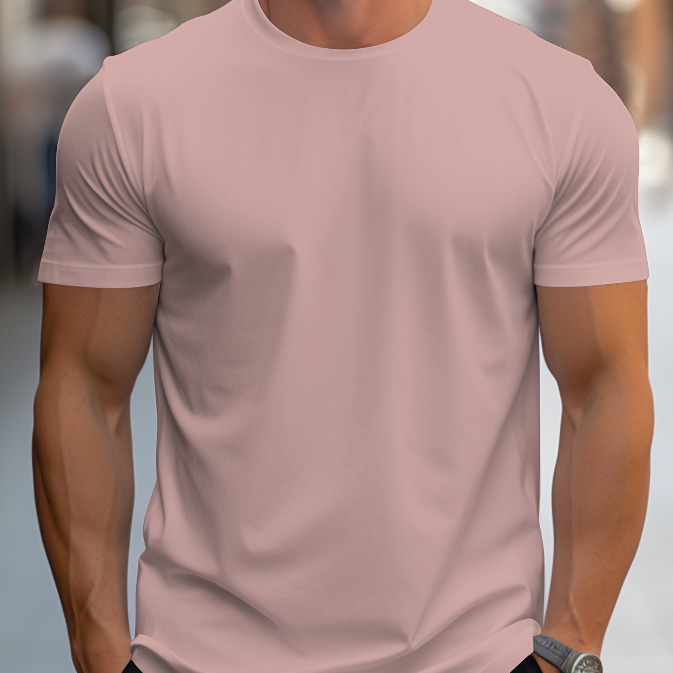 Classic Men's Round Neck Short Sleeve Tee for Spring and Summer