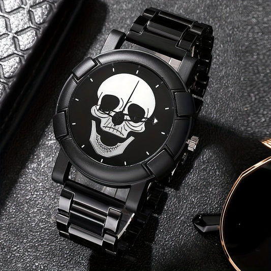 Set of 2, Men's Business Skull Dial Quartz Wrist Watch and Bracelet.