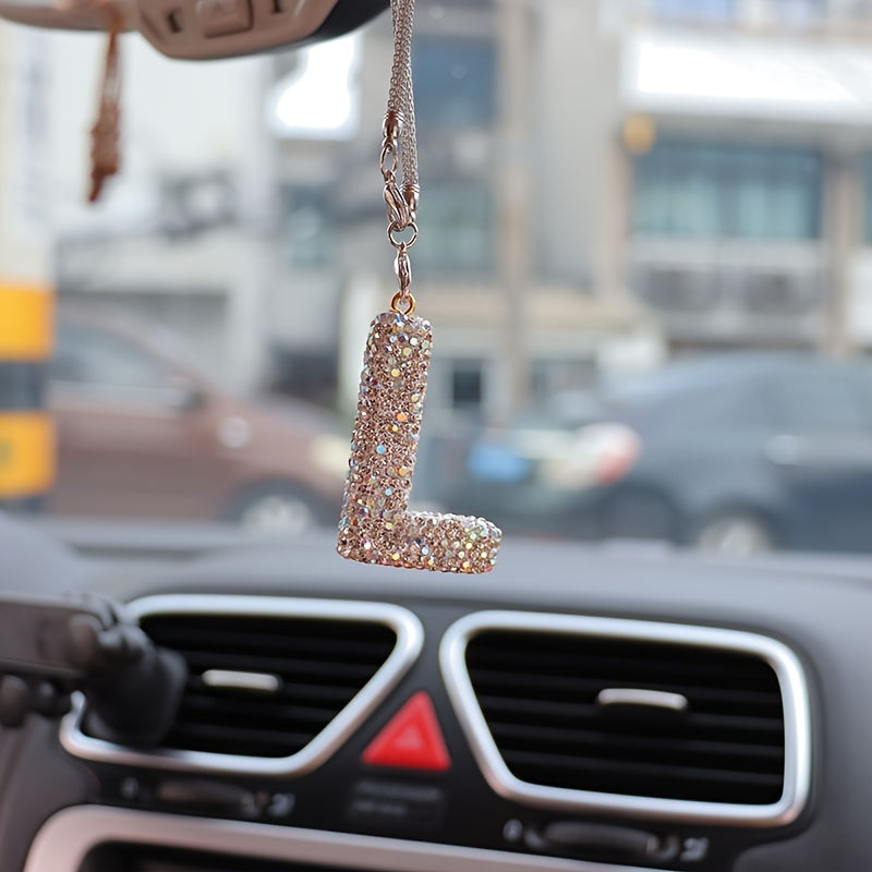 Crystal Bling Alphabet Letter Pendant for Vehicle Mirror - Durable Metal Material