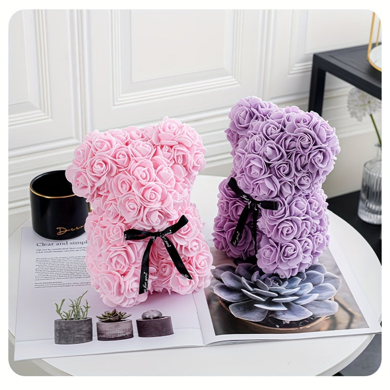 Artificial foam rose bear, great for Valentine's, Mother's Day, anniversaries, weddings, and home decor. (Box not included)