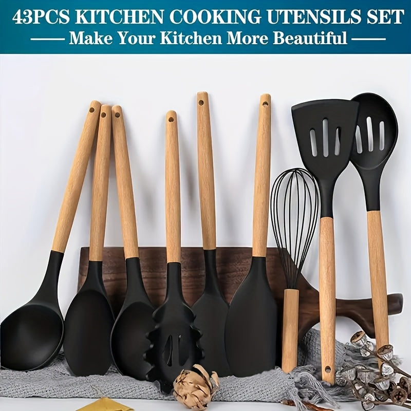 43-Piece Silicone Kitchen Utensil Set by Umite Chef - Includes Non-Stick, Heat Resistant Tools with Stainless Steel Handles and Organizer Stand