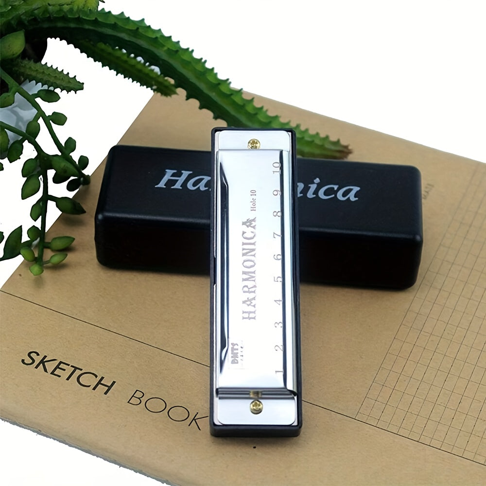 SKETCHIA Harmonica in Key of C, 10-Hole Chromatic, Durable Plastic with Polished Finish – Includes Protective Case, Great for Beginners, Available in Black & Gold.