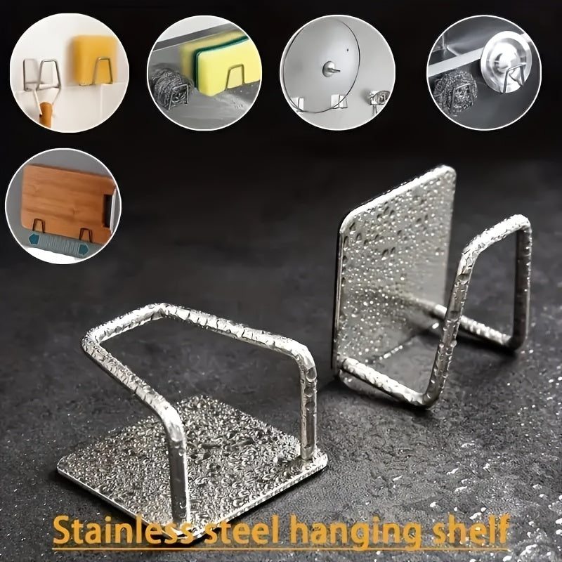 Get a set of 1/2/4 stainless steel hooks for your kitchen, great for hanging sponges, steel wool, dishcloths, sink covers, and other accessories. These multifunctional hooks are self-adhesive, making installation a breeze with no drilling required. They