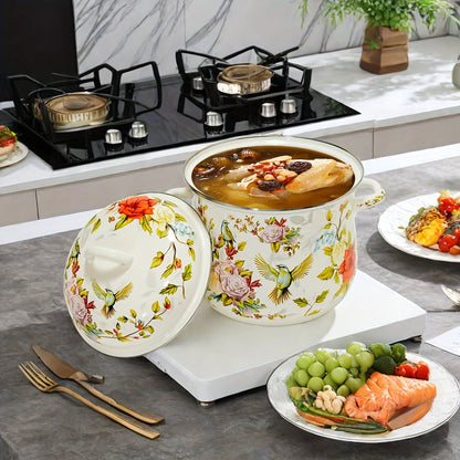 Handcrafted Enamel Soup Pot with 117.54oz Capacity - Versatile for All Stovetops, Great for Stews & Serving, Perfect Christmas Gift for the Cook in Your Life.