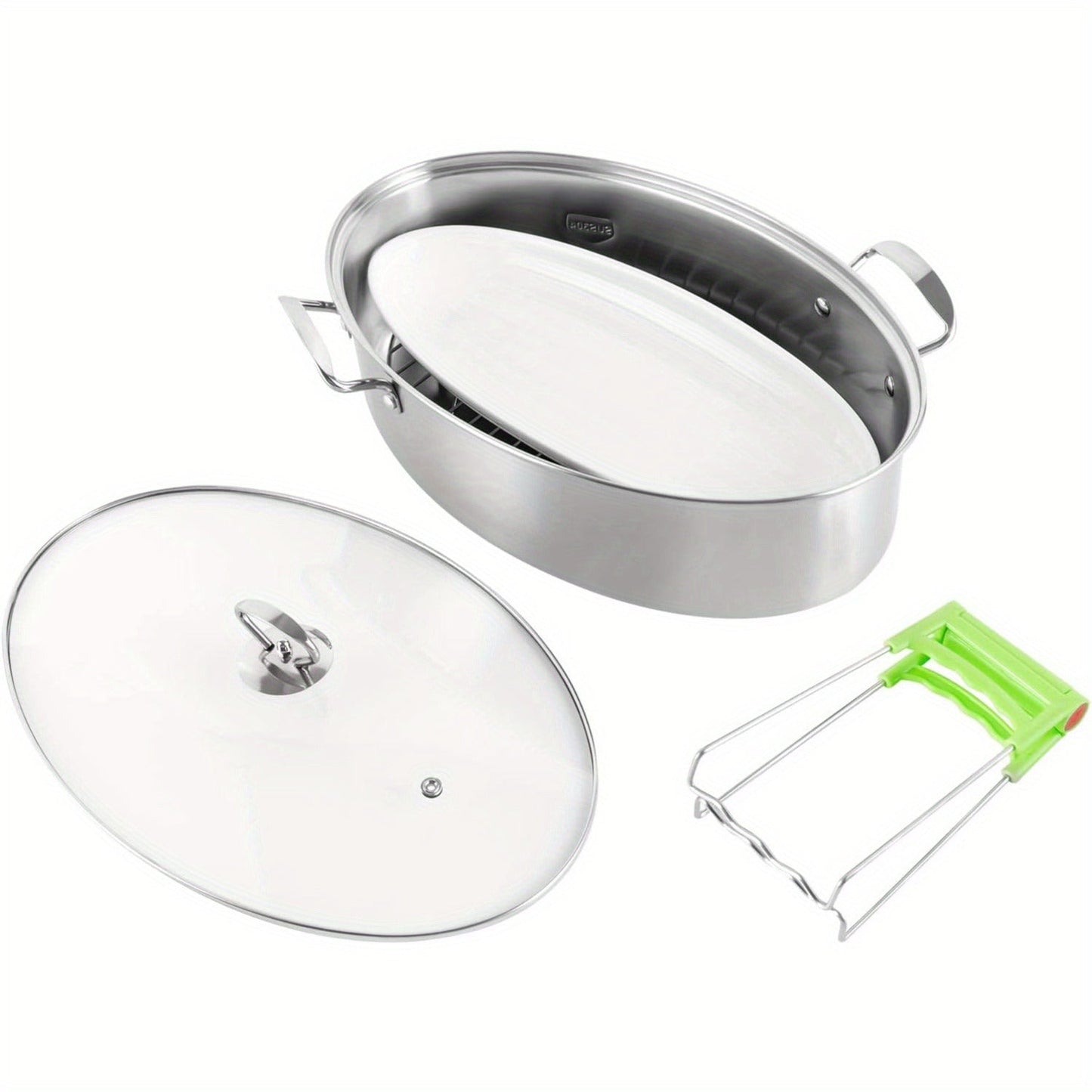 Multifunctional Stainless Steel Fish Steamer & Noodle Pot Set with Rack - Perfect for Cooking, Steaming, and Soup Making.