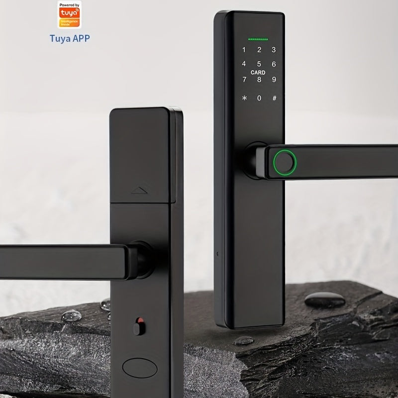 Wifi Electronic Lock with multiple access options (Password, Card, Fingerprint, Key) and TT App/Tuya App support.