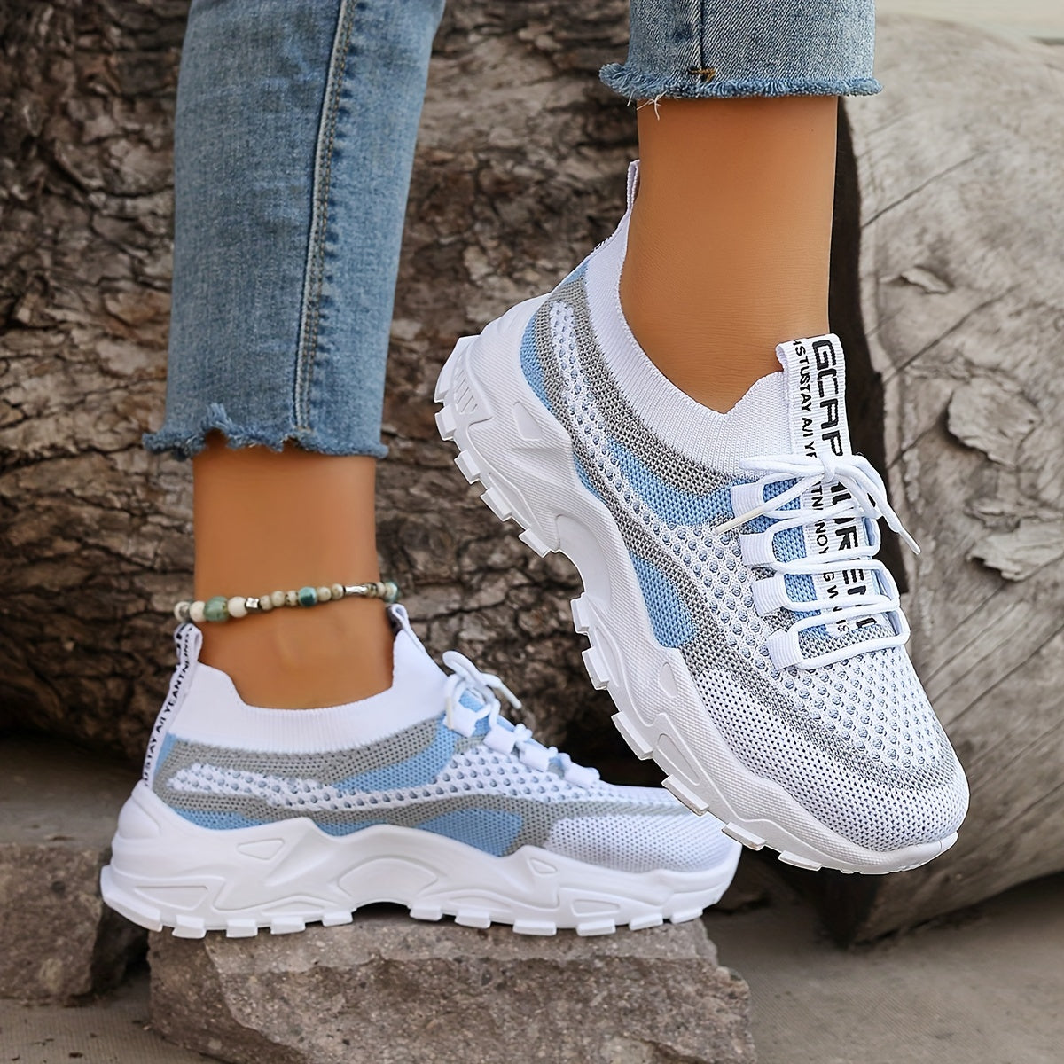 Women's mesh platform sneakers with breathable design, lace-up outdoor shoes for comfort and style in plus sizes.