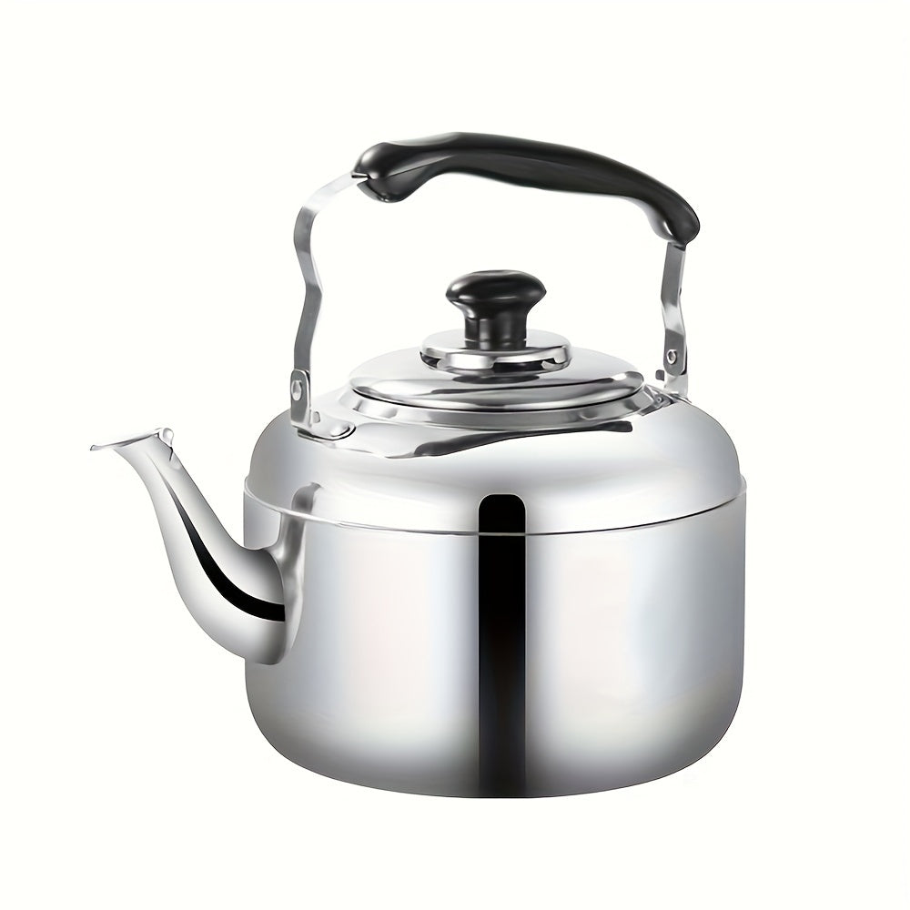 No Electricity Needed: 4L Stainless Steel Whistling Tea Kettle with Heat-Resistant Handle for Stovetop Brewing.