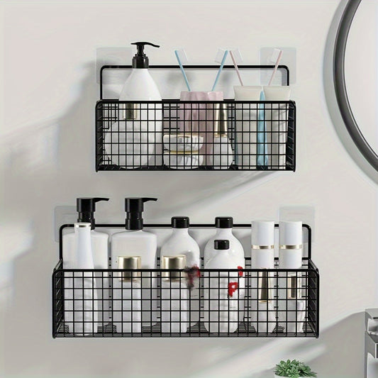 Wall mounted bathroom storage rack for shower essentials with punch-free installation, caddy organizer for shampoo and shower gel, bathroom accessories storage and organization.