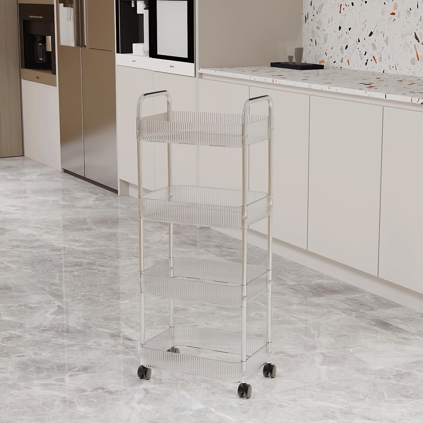 Rolling Storage Cart Made of Acrylic - Ideal for Organizing Kitchen, Bathroom & Pantry Items - Features 1pc 2/4-Tier Design with Wheels for Easy Mobility - Perfect for Storing Water Bottles, Milk, Snacks, and More - Durable and Clear Construction - No