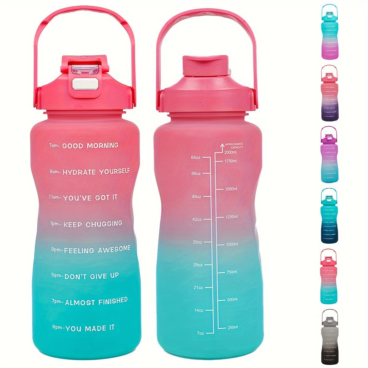 Large capacity sports water bottle with time marker, leak-proof, BPA & PVC free, ideal for running and fitness, includes detachable handle. Perfect for holidays like Christmas, Halloween, and Easter.