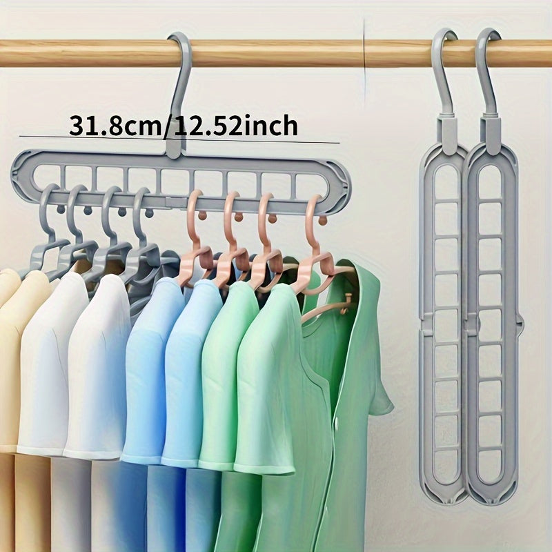 5-Pack Folding Plastic Hangers, Space-Saving Multi-Position, 9-Hole Organizer for Closets, Unfinished Finish Type