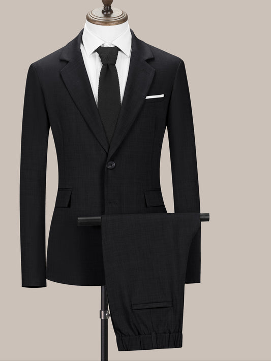 Men's slim fit suit set with turned collar and nine-fit pants.