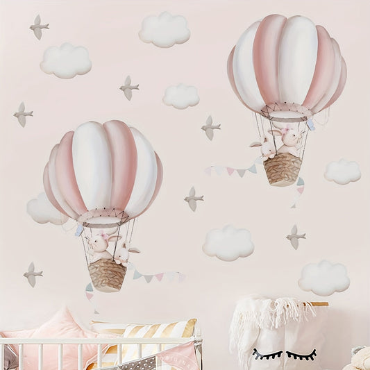 Wall Decals for Small Rabbits, Clouds, And Birds Perched on Hot Air Balloons, Fun Stickers for Bedrooms And Living Spaces, Easy-to-Apply Wall Decals