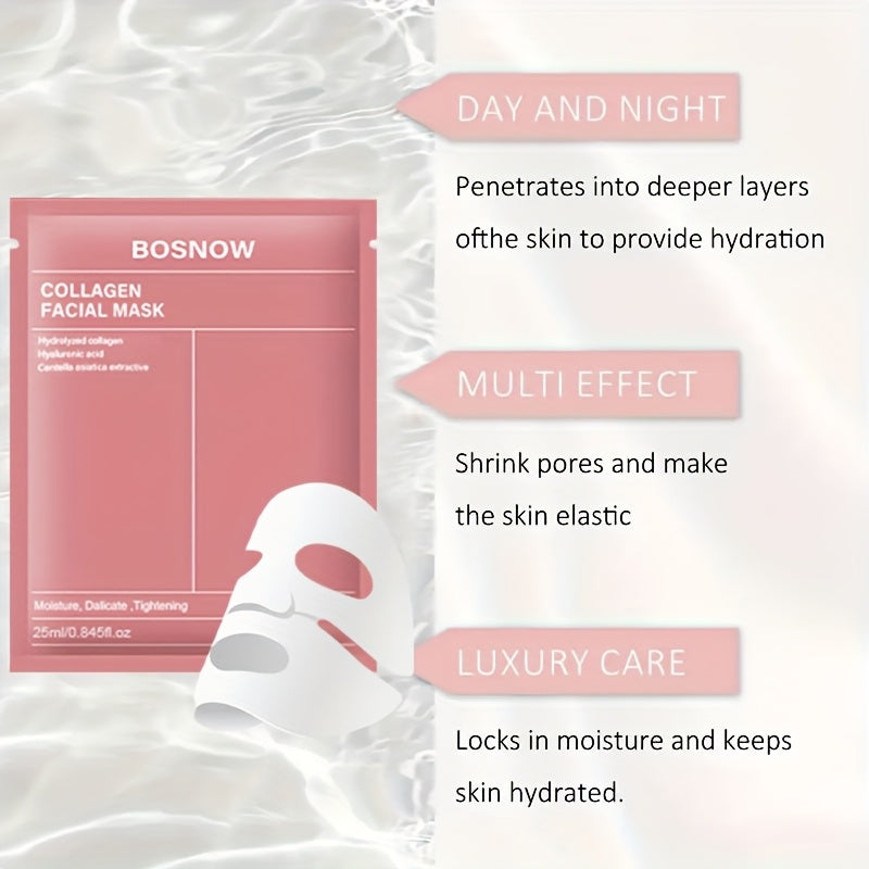 4 BOSNW Real Collagen Deep Masks hydrate, firm, and nourish skin with collagen, niacinamide, and hyaluronic acid. suitable for all skin types, hypoallergenic and phthalate-free, delivers