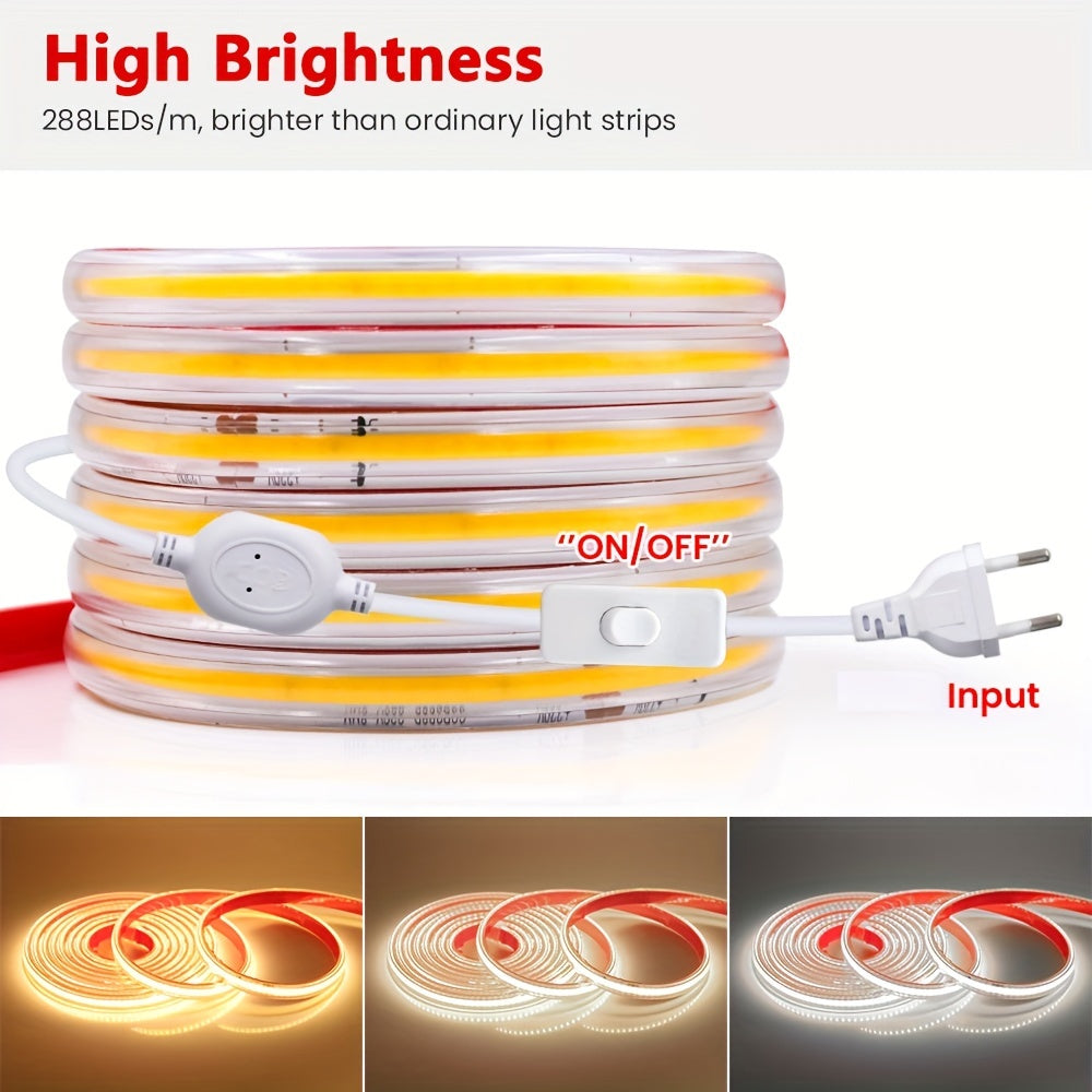 ZGREDED High-Brightness COB LED Strip Lights, Flexible & Cuttable to 49.99cm, 220V, Double-Sided Adhesive Included for Easy Installation in Various Areas