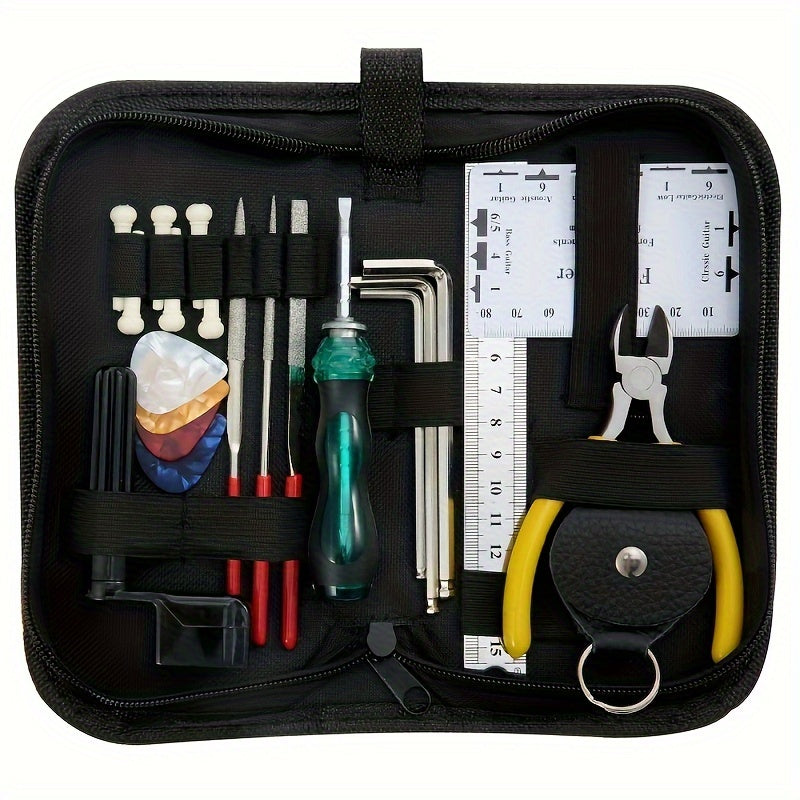 Guitar Tool Kit, a thoughtful gift for guitar enthusiasts of all levels. Includes string winder, maintenance tools for ukulele, bass, banjo, and acoustic guitars.